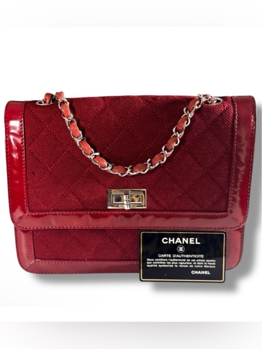 Chanel Vintage Red Quilted Jersey & Patent Leather Reissue Flap Bag • Series 6